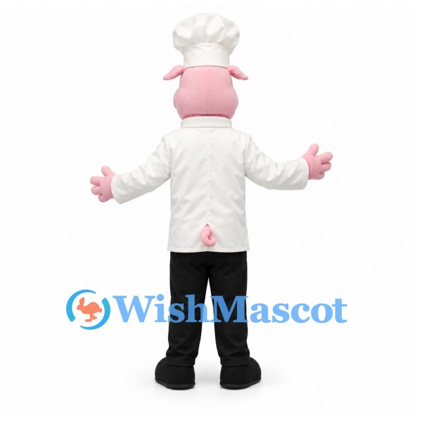 Pig Mascot Costume with White Chef Jacket and Hat