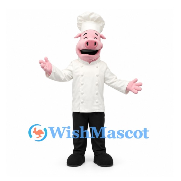 Pig Mascot Costume with White Chef Jacket and Hat
