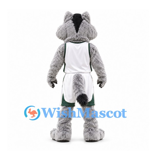 Wolf Mascot Costume in Gray with White Sports Uniform