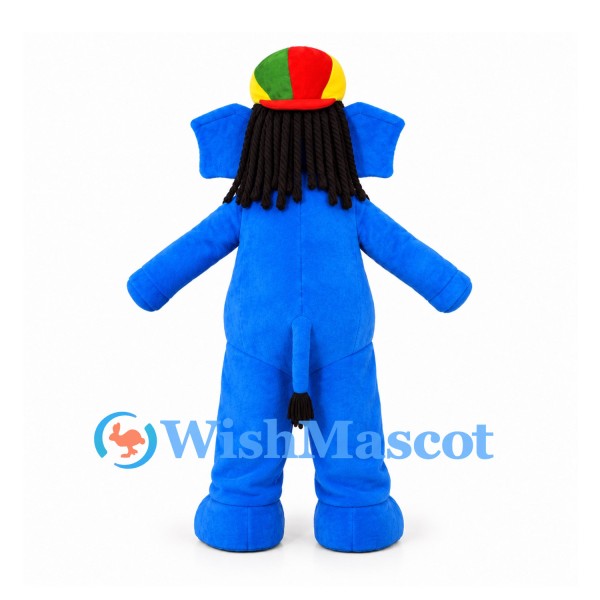 Elephant Mascot Costume in Blue with Colorful Cap and Braids