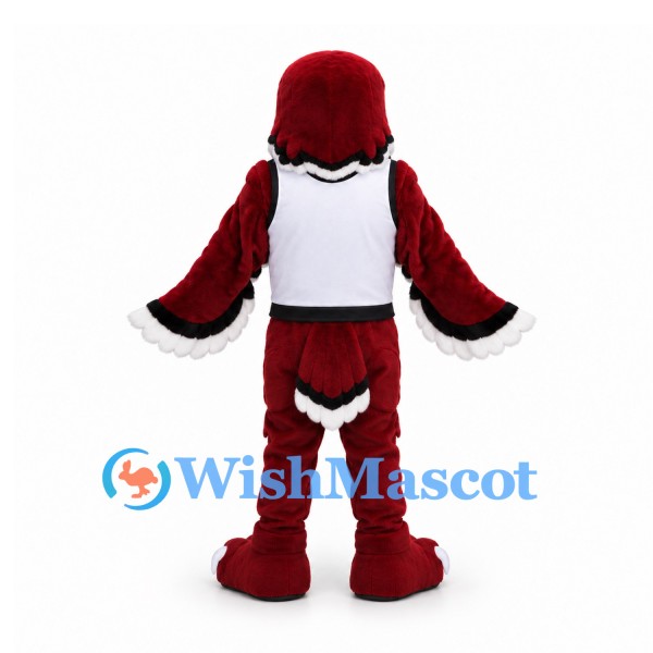 Eagle Mascot Costume in Burgundy with White Sports Shirt