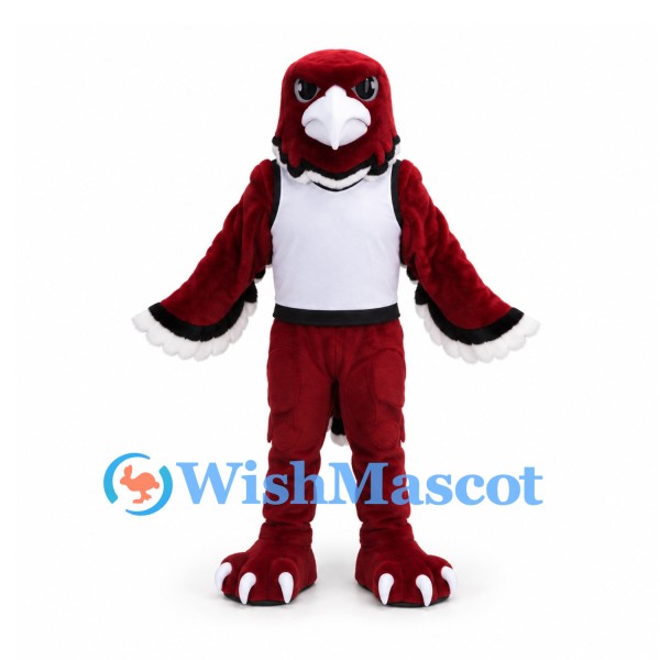 Eagle Mascot Costume in Burgundy with White Sports Shirt