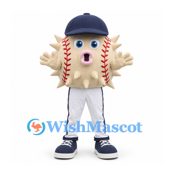 Baseball Mascot Costume with Cream Square Body and Navy Cap