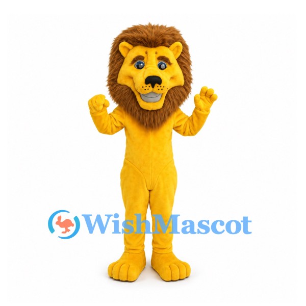 Lion Mascot Costume in Yellow with Large Brown Mane