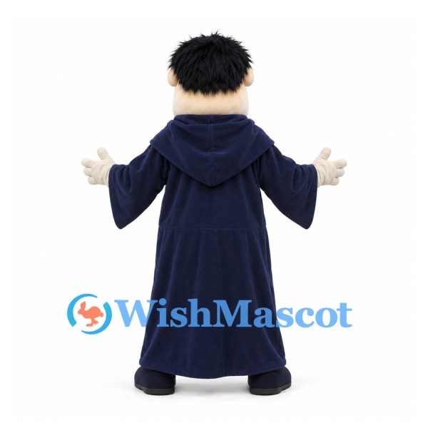 Monk Mascot Costume with Dark Blue Hooded Robe