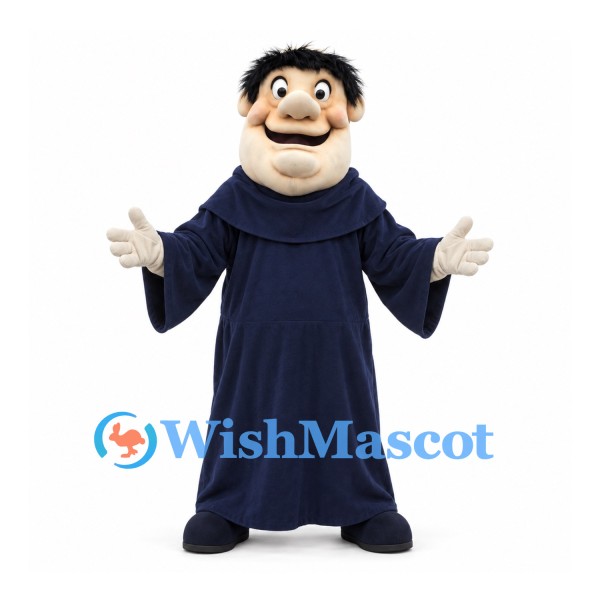 Monk Mascot Costume with Dark Blue Hooded Robe