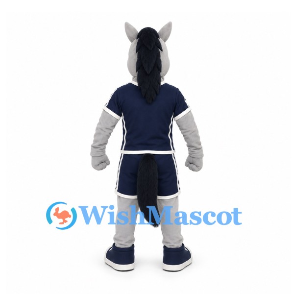 Horse Mascot Costume in Gray with Navy Sports Uniform