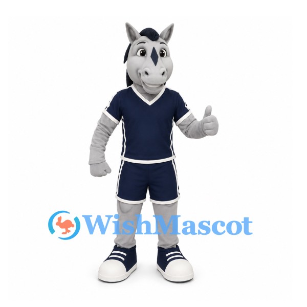 Horse Mascot Costume in Gray with Navy Sports Uniform