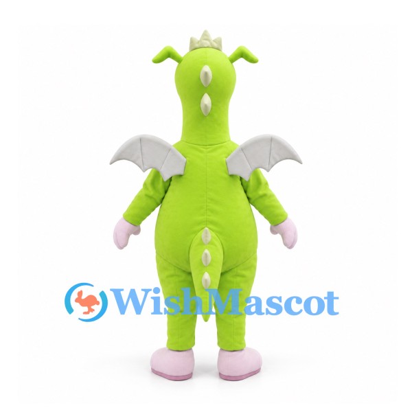 Dragon Mascot Costume in Lime Green with White Spots and Wings