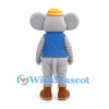 Mouse Mascot Costume in Gray with Blue Vest and Yellow Hat