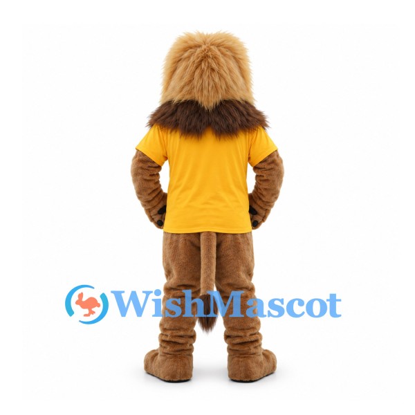 Lion Mascot Costume with Yellow Shirt and Large Tan Mane