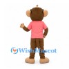Monkey Mascot Costume with Pink Shirt and Wide Toothy Smile