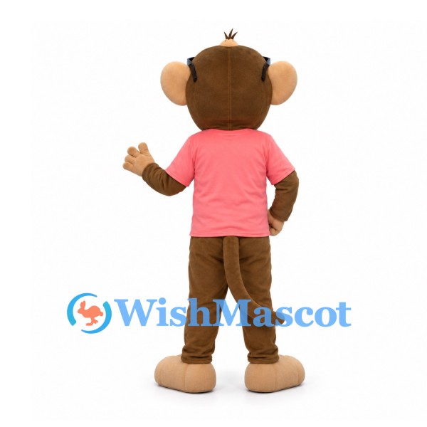 Monkey Mascot Costume with Pink Shirt and Wide Toothy Smile