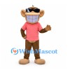 Monkey Mascot Costume with Pink Shirt and Wide Toothy Smile