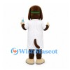 Dog Mascot Costume with White Lab Coat and Green Safety Goggles