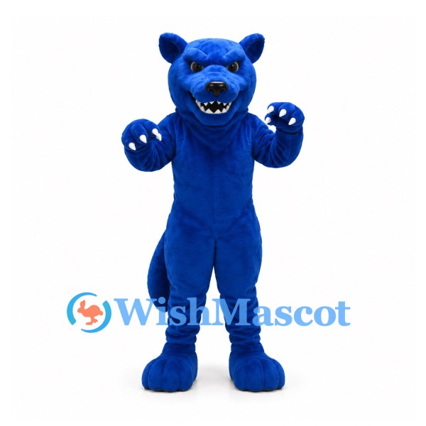 Panther Mascot Costume in Blue with Muscular Body