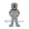 Bulldog Mascot Costume in Gray with Shaggy Fur and Navy Cap