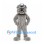 Bulldog Mascot Costume in Gray with Shaggy Fur and Navy Cap