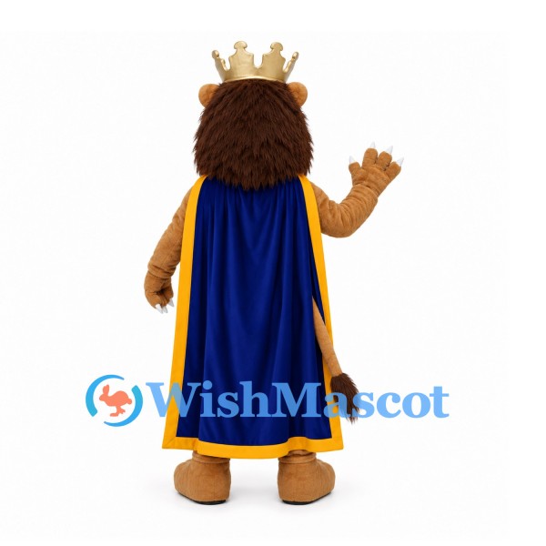 Lion Mascot Costume with Gold Crown and Long Blue Cape