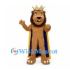 Lion Mascot Costume with Gold Crown and Long Blue Cape