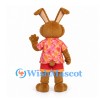 Rabbit Mascot Costume with Pink Floral Shirt and Red Shorts
