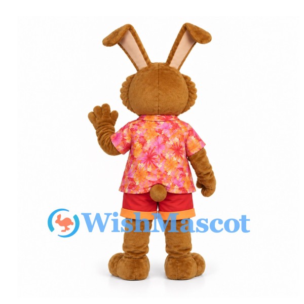 Rabbit Mascot Costume with Pink Floral Shirt and Red Shorts