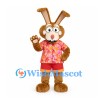 Rabbit Mascot Costume with Pink Floral Shirt and Red Shorts