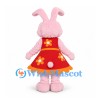 Rabbit Mascot Costume in Pink with Red Floral Dress