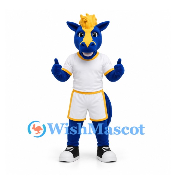 Dragon Mascot Costume in Blue with White Sports Uniform