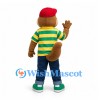 Beaver Mascot Costume with Green Yellow Striped Shirt and Red Cap
