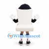Laptop Mascot Costume in White with Smiling Screen and Navy Cap