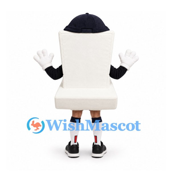 Laptop Mascot Costume in White with Smiling Screen and Navy Cap