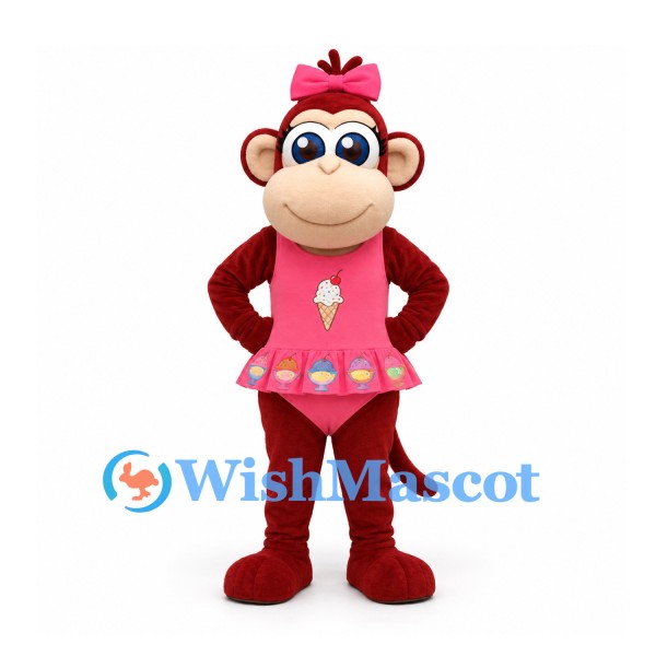 Monkey Mascot Costume in Red with Pink Floral Dress