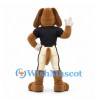 Dog Mascot Costume with Black Football Shirt and Cream Pants