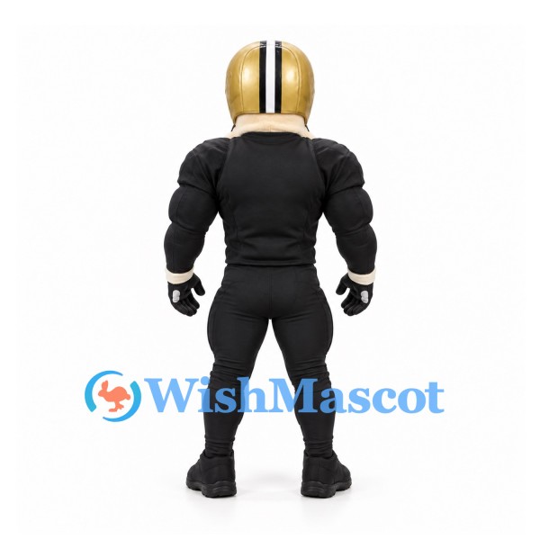 Football Player Mascot Costume with Gold Helmet and Black Uniform