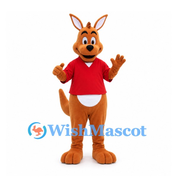 Kangaroo Mascot Costume with Red Shirt and White Belly
