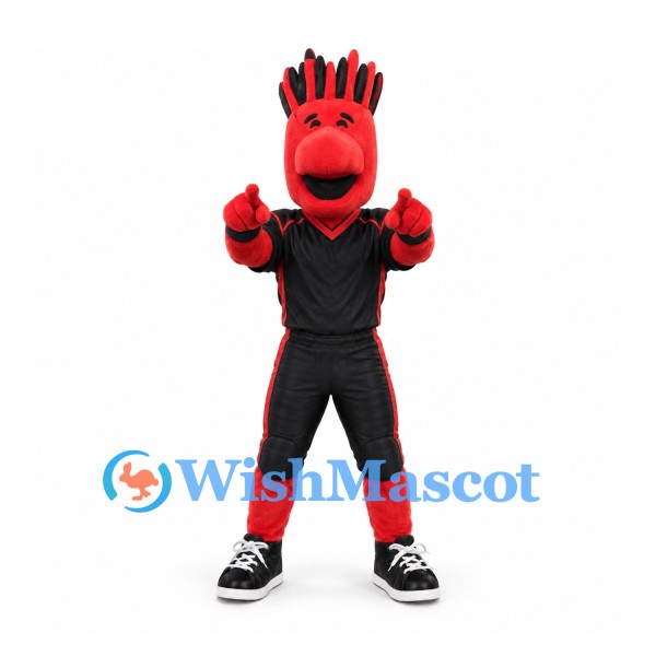 Hand Mascot Costume in Red with Black Sports Uniform