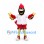 Cardinal Mascot Costume with Red Feathers and White Shirt
