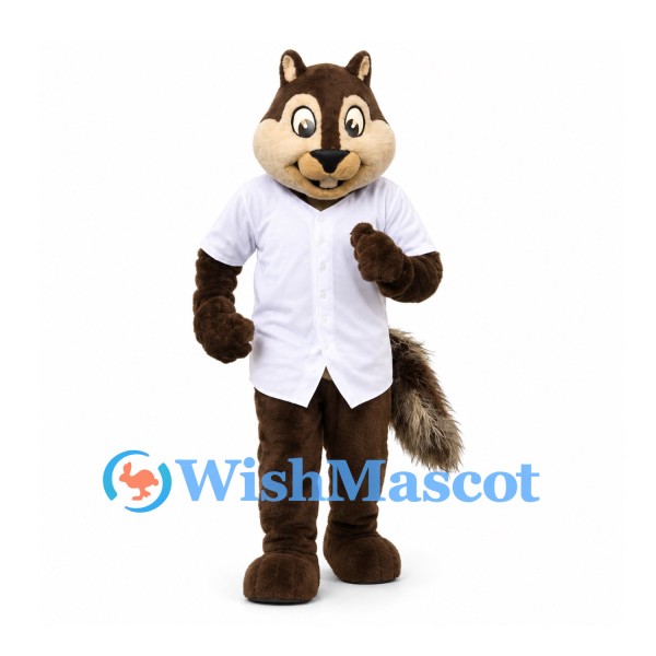Squirrel Mascot Costume with White Buttoned Shirt and Bushy Tail