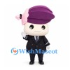 Girl Mascot Costume with Purple Floral Hat and Black Suit