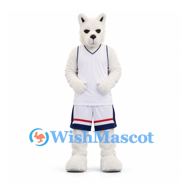 Cat Mascot Costume in White with White Sports Uniform