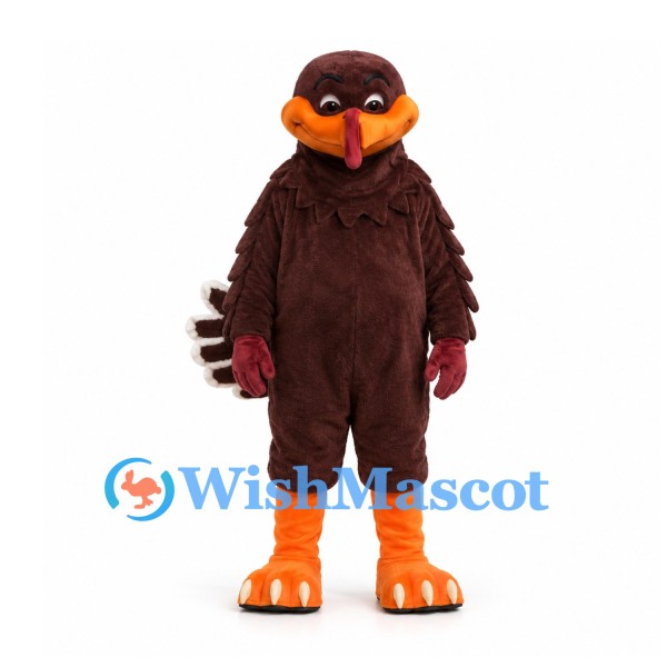 Bird Mascot Costume in Burgundy with Orange Beak and Feet