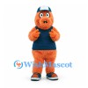 Monster Mascot Costume in Orange with Navy Vest and Cap