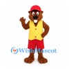 Beaver Mascot Costume with Yellow Vest and Red Shorts
