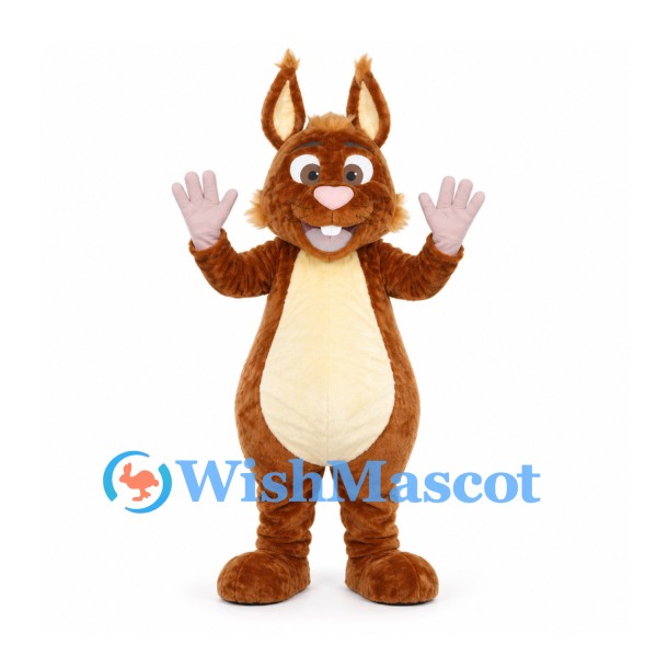 Rabbit Mascot Costume in Brown with Cream Belly and Pink Hands