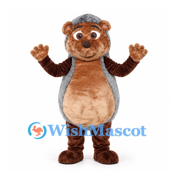 Hedgehog Mascot Costume in Brown with Gray Shaggy Back