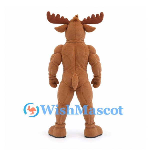 Moose Mascot Costume with Muscular Brown Body and Large Antlers