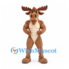 Moose Mascot Costume with Muscular Brown Body and Large Antlers