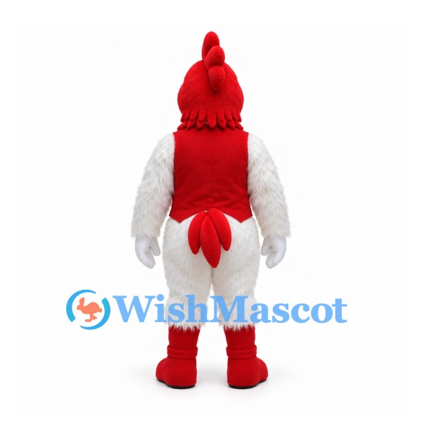 Rooster Mascot Costume in White with Red Vest and Comb
