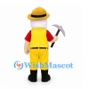 Miner Mascot Costume with Yellow Overalls and White Beard